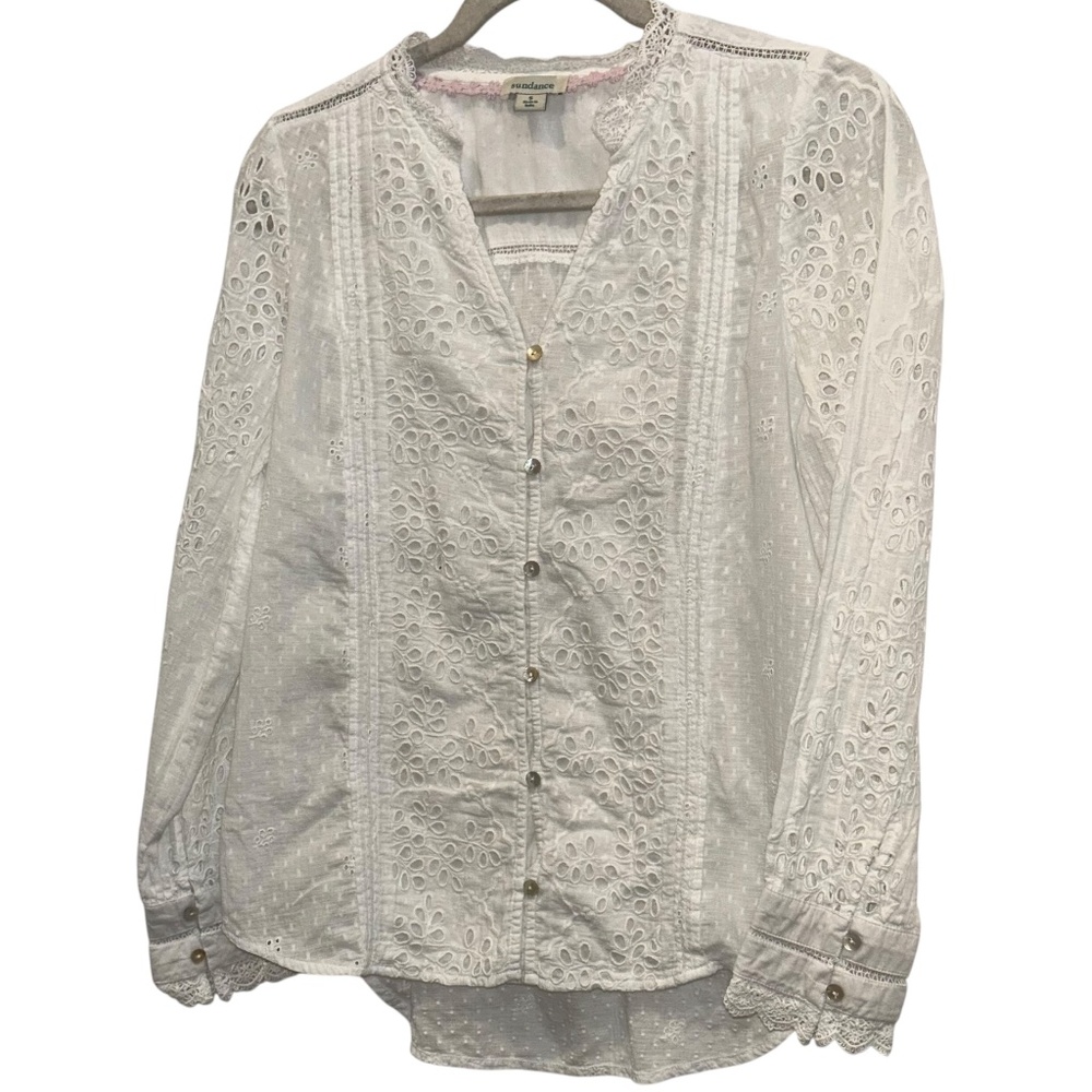 Sundance white broderie anglaise embroidered button down shirt S